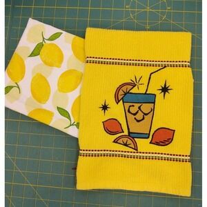 Retro Mid Century Modern Lemonade Kitchen Hand Tea Towel, Set of 2